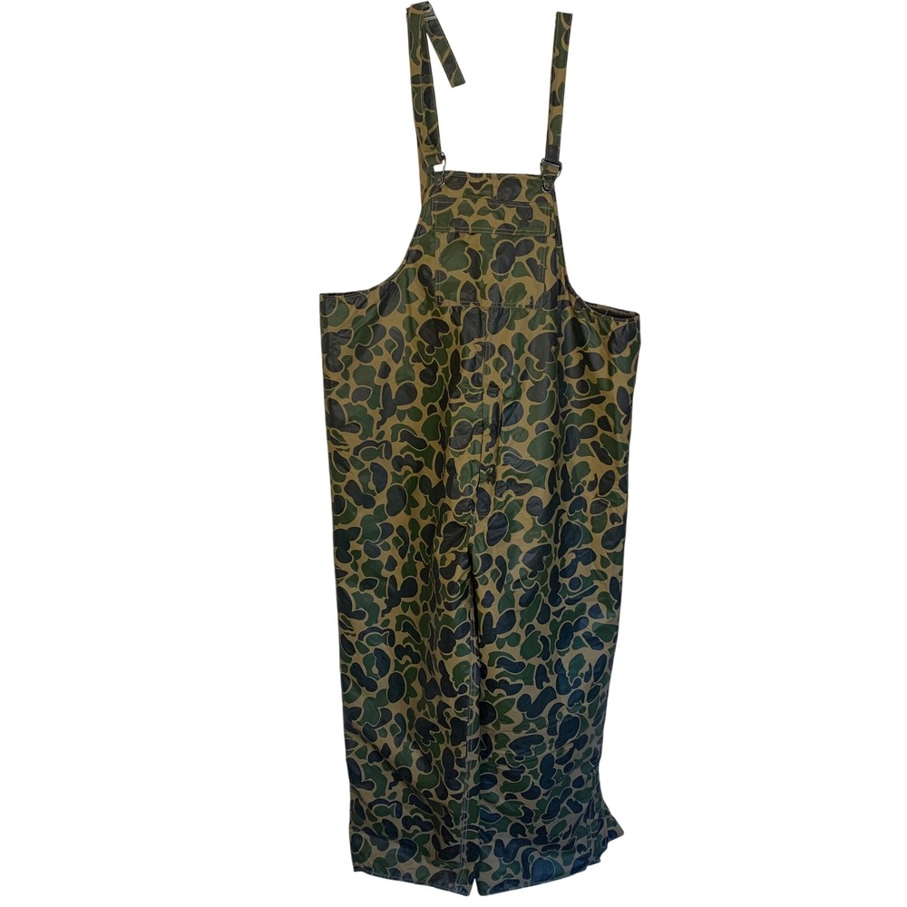 Vintage Duck Camo Insulated PVC Bib Overalls Mens Large Hunting 80s Waterproof